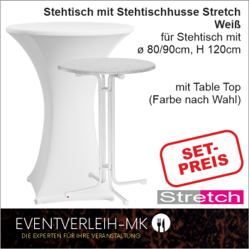 Stehtisch & Stretch-Stehtischhusse - weiß - INKL. REINIGUNG